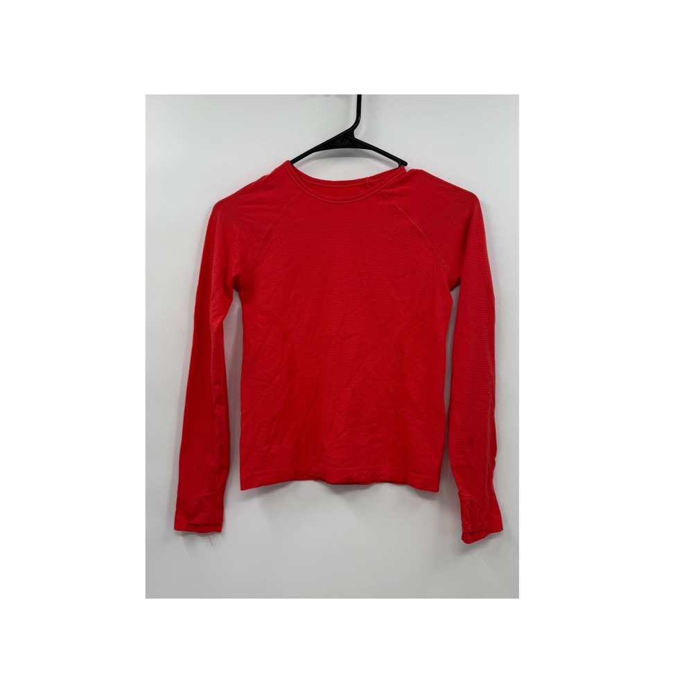 Athleta‎ Girl M 8-10 Momentum Top orange  Sparkle Seamless Thumbhole Long Sleeve